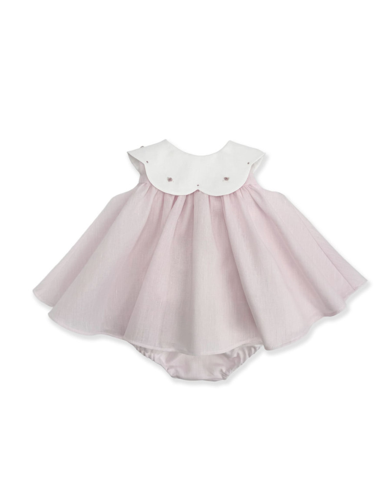 ABITINO IN LINO ROSA RICAMATO