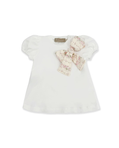 T-SHIRT CON FIOCCO A FIORI ROSA