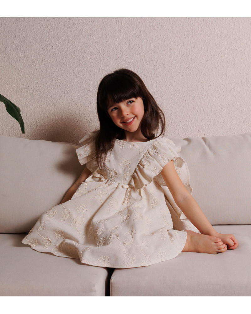 ABITO IN LINO BEIGE RICAMATO