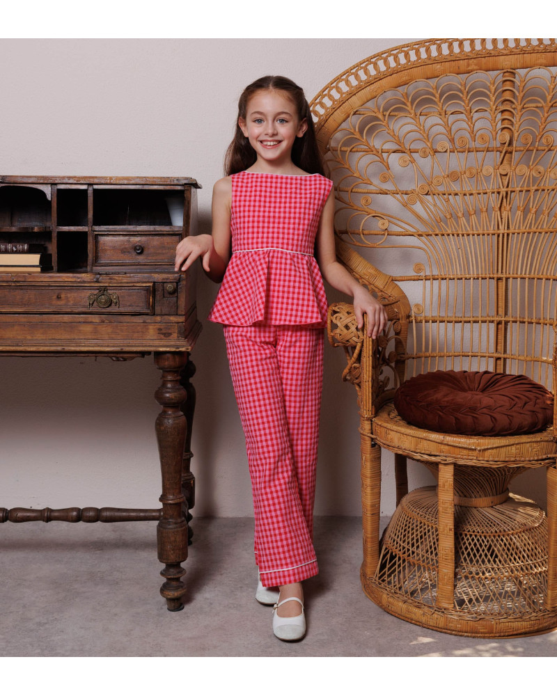 COMPLETO QUADRETTI ROSSI E ROSA